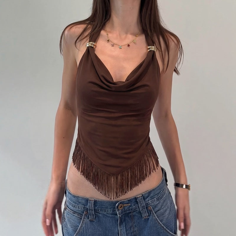 The Soraya Lace-Up Cowl-Neck Halter Top
