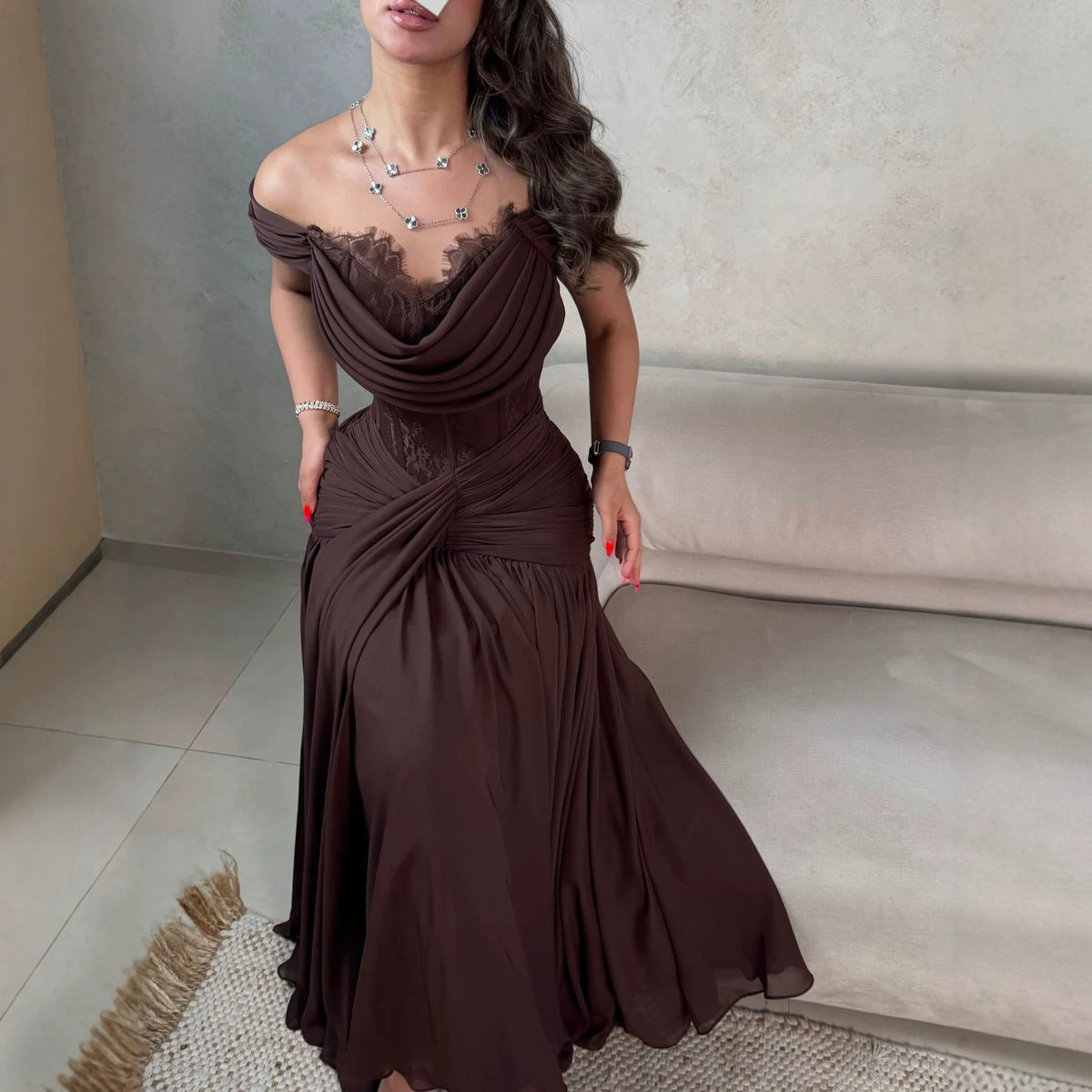 The Solene Off-Shoulder Lace Corset Maxi Dress