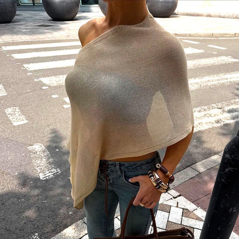 The Ines Slanted-Shoulder Knit Top