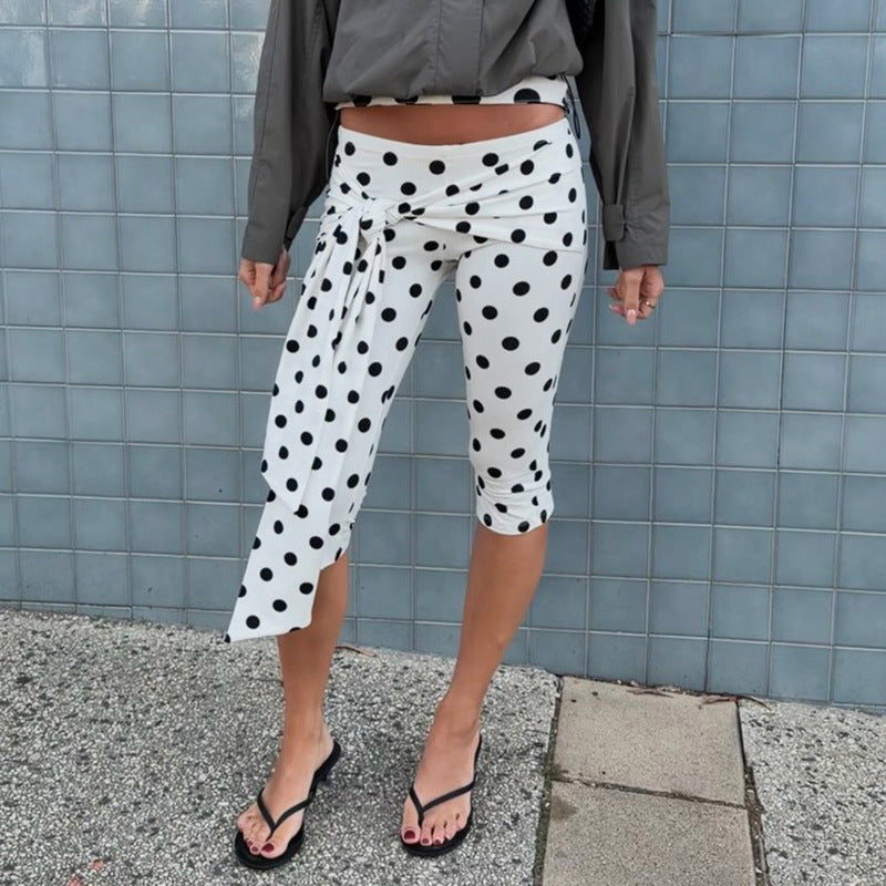 The Mireya Polka-Dot Lace-Up Cropped Pants