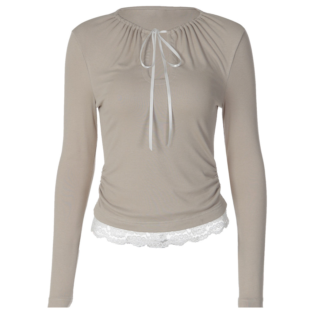 The Rhea Lace-Up U-Neck Long-Sleeve Top