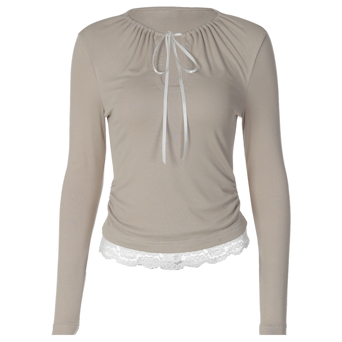 The Rhea Lace-Up U-Neck Long-Sleeve Top