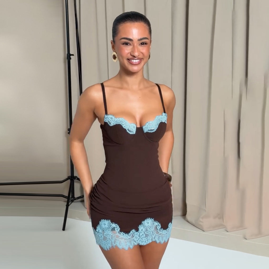 The Sienna Contrast Lace-Trim Mini Dress