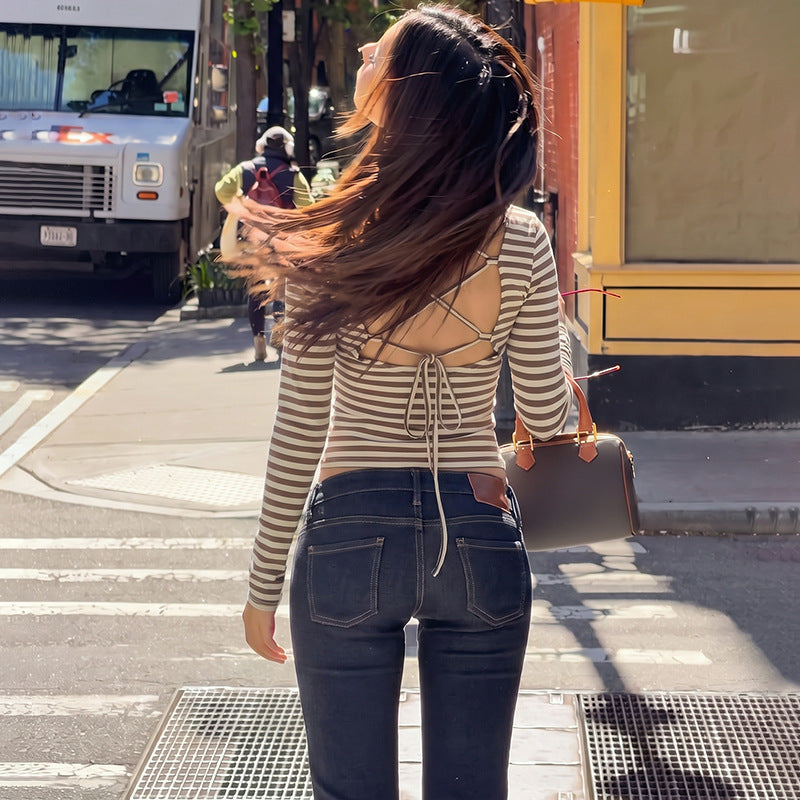 The Thalia Striped V-Neck Fitted Tee