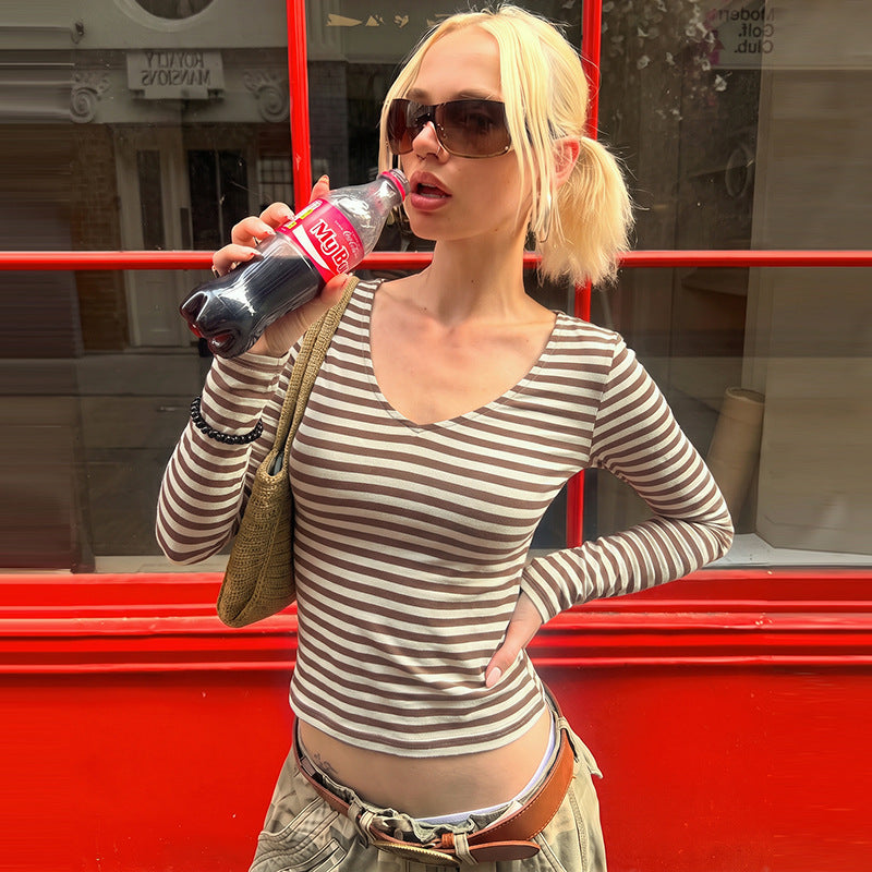 The Thalia Striped V-Neck Fitted Tee