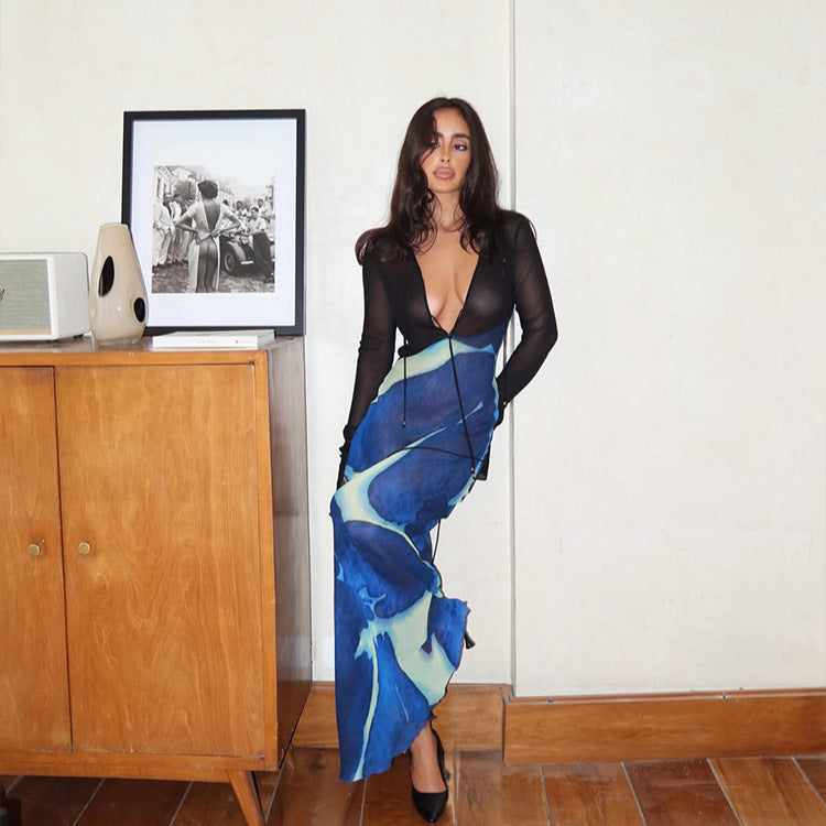 The Nyomi Printed Plunge-Neck Maxi Dress
