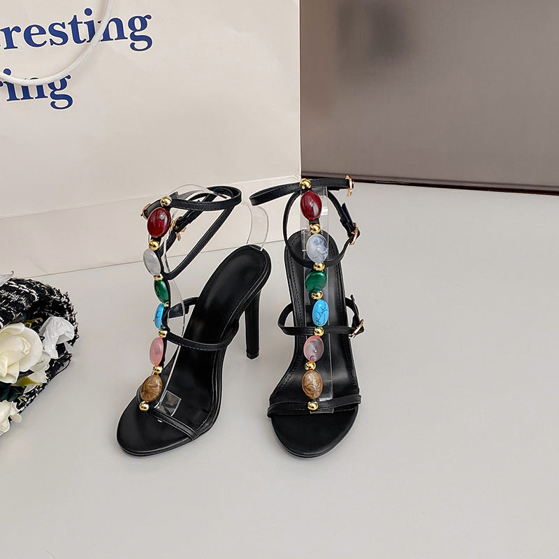 The Zahra Pearl-Detail Ankle-Strap Stilettos