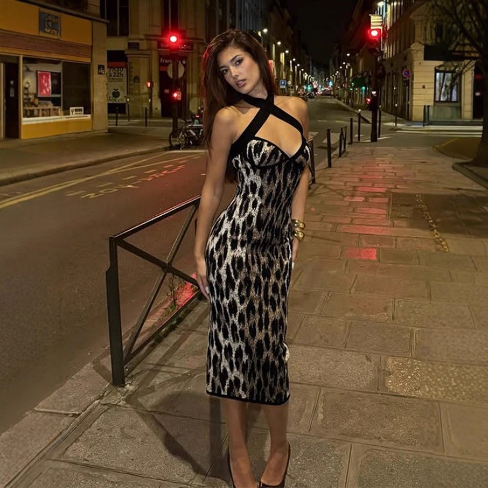 The Zadie Leopard Halter Backless Dress