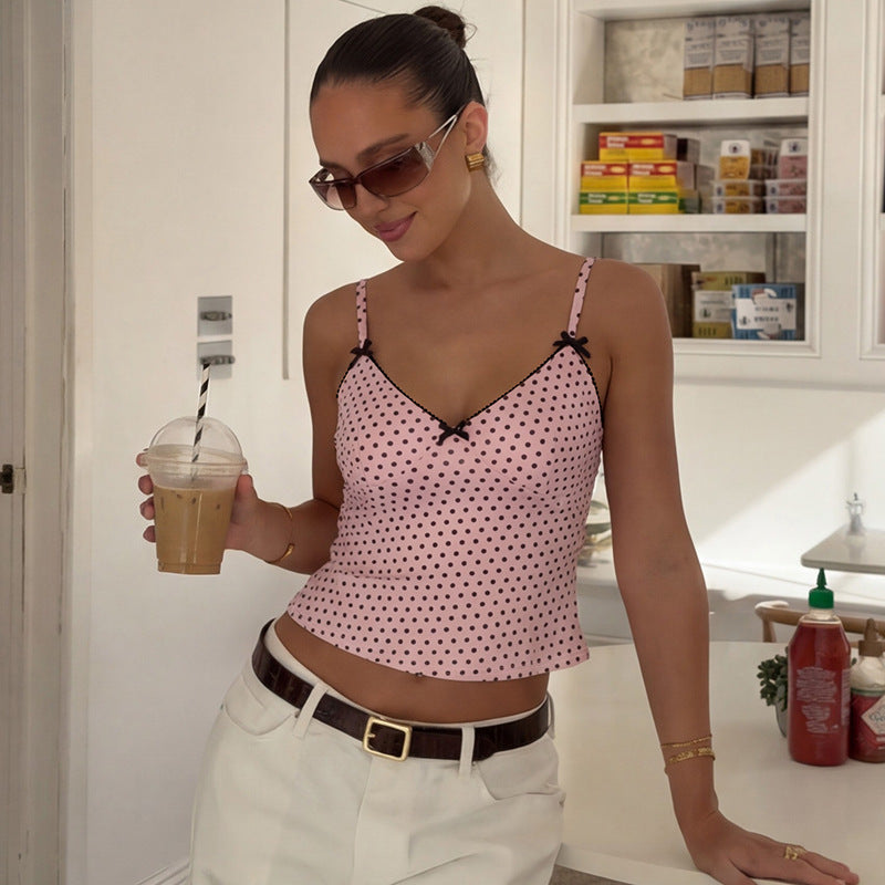 The Imani Polka-Dot Bow V-Neck Top
