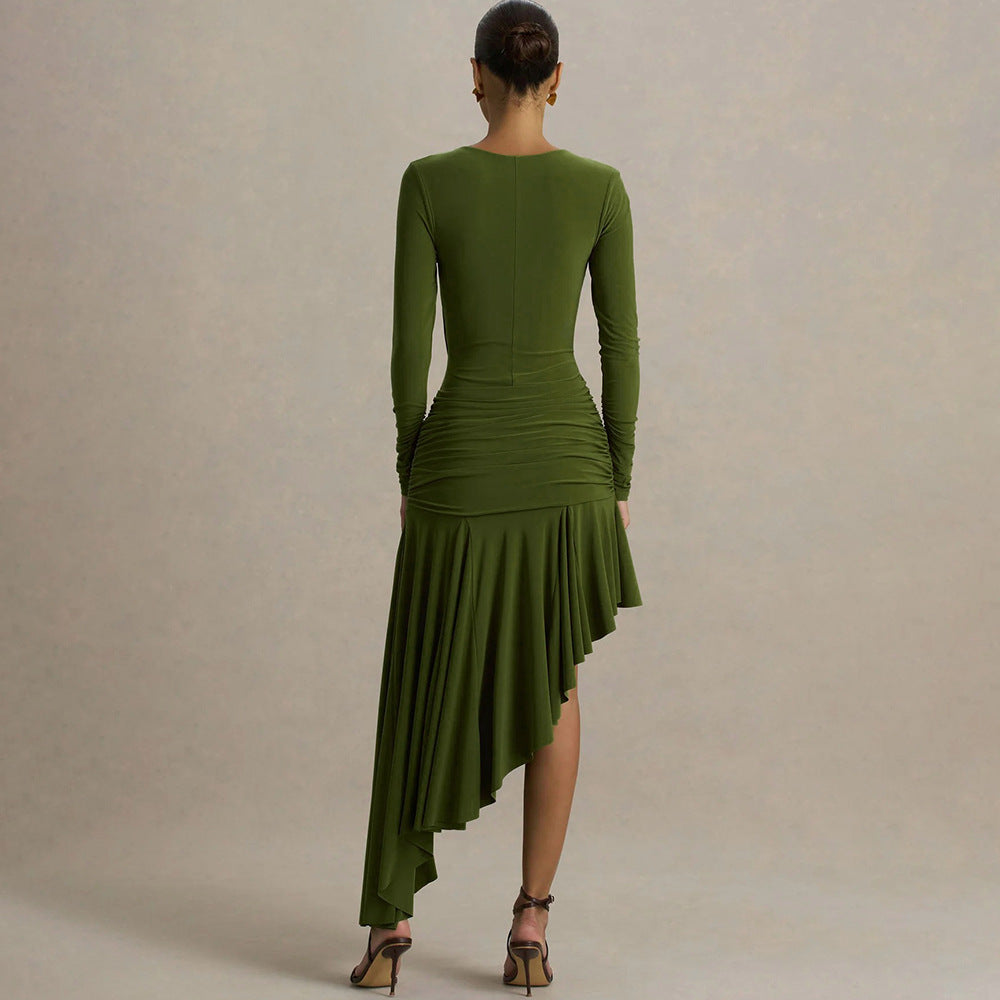The Maya Asymmetric Pleated Maxi Dress