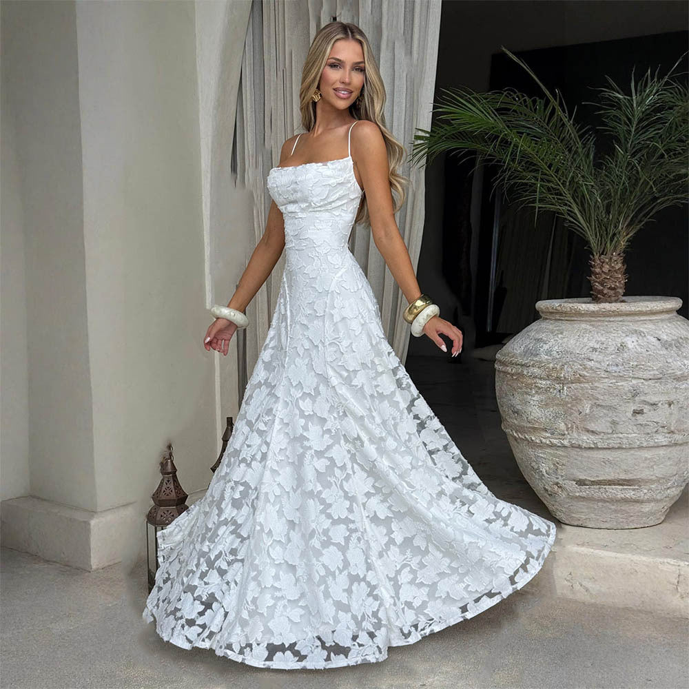 The Elodie Chiffon-Strap Backless Evening Dress