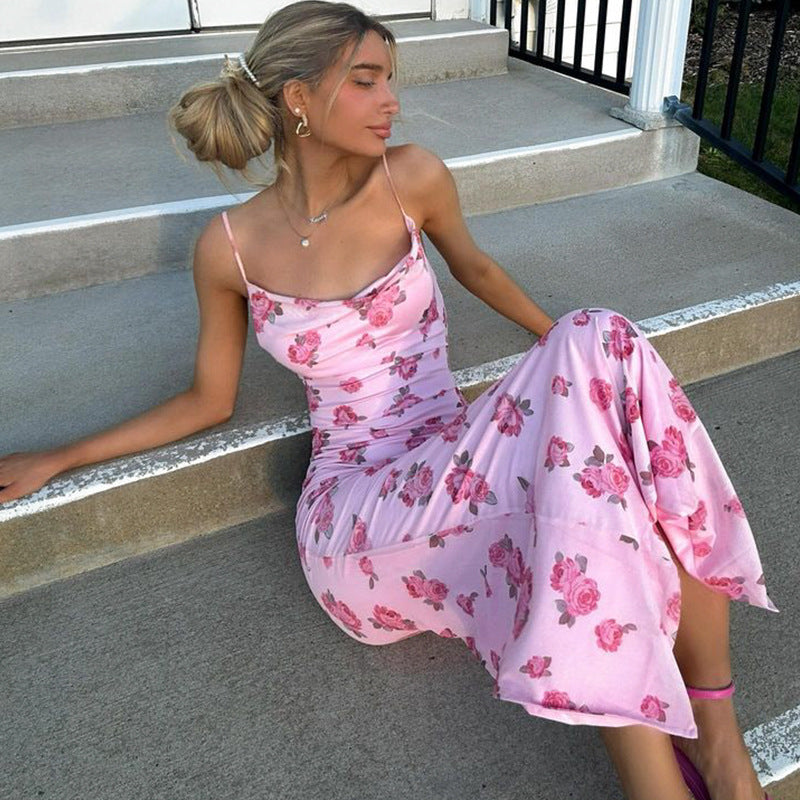 The Thalia Pink Floral Cowl-Neck Maxi Dress