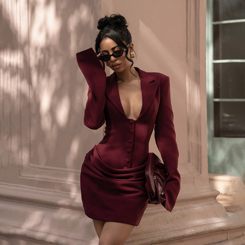 The Lisette Button-Front Blazer Dress
