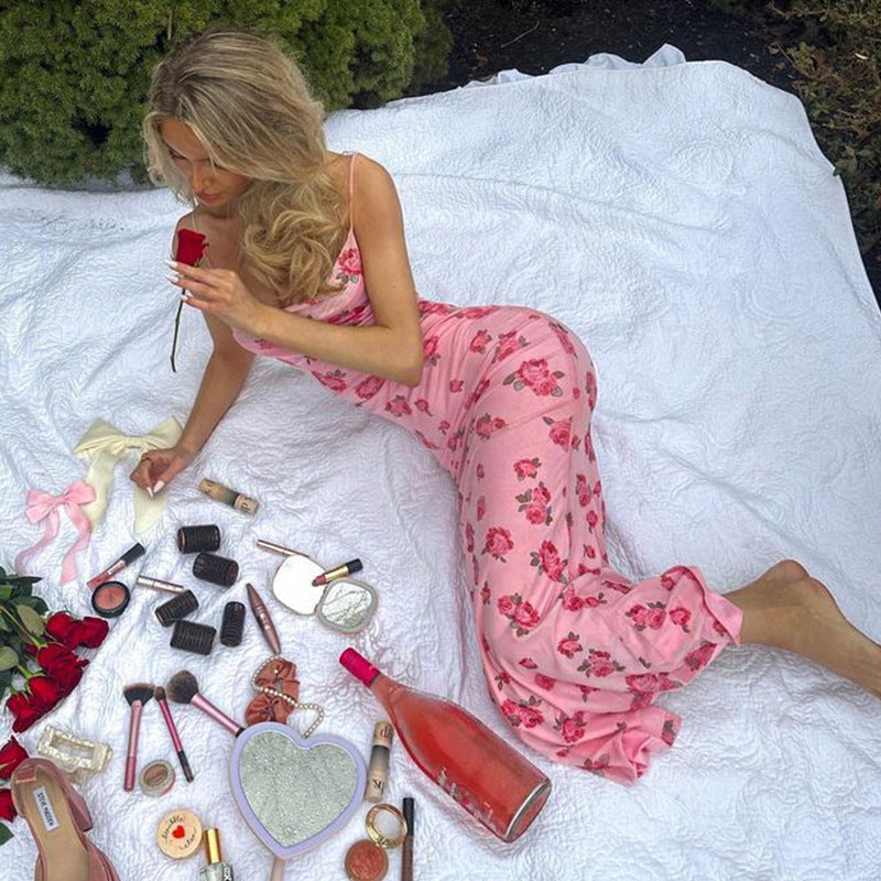 The Thalia Pink Floral Cowl-Neck Maxi Dress
