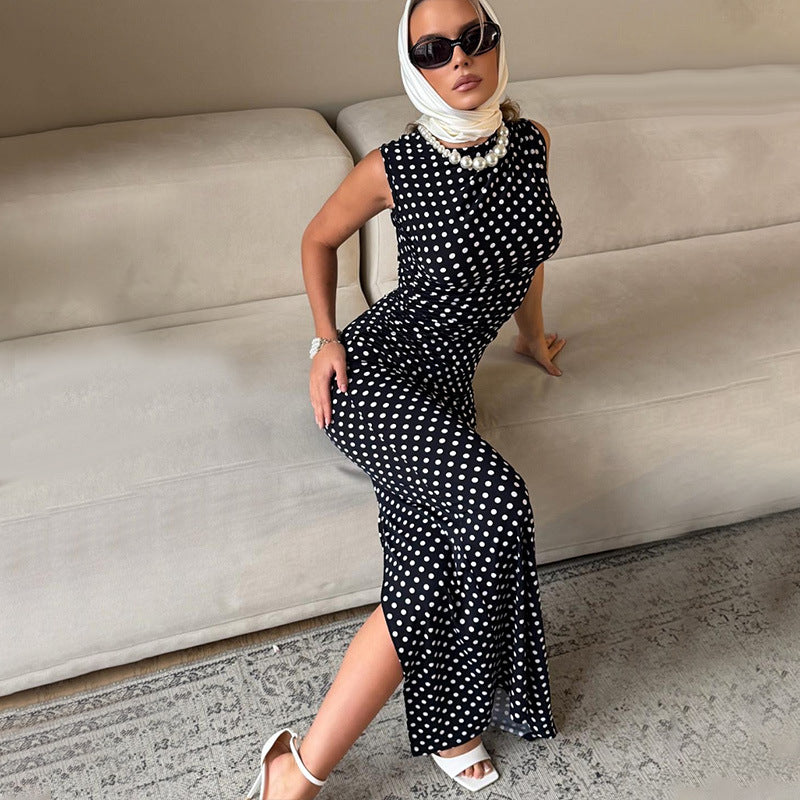The Nala Polka-Dot Sleeveless Sheath Dress