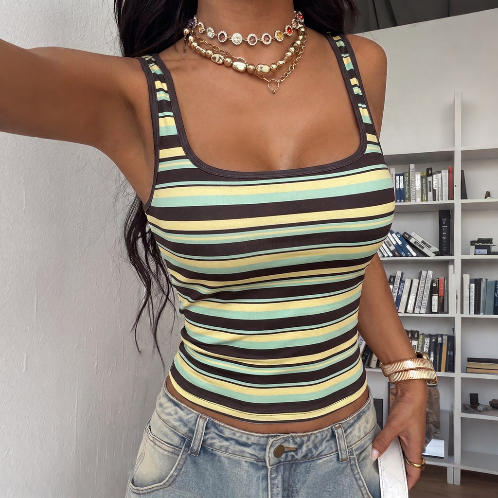 The Valentina Striped Square-Neck Tank