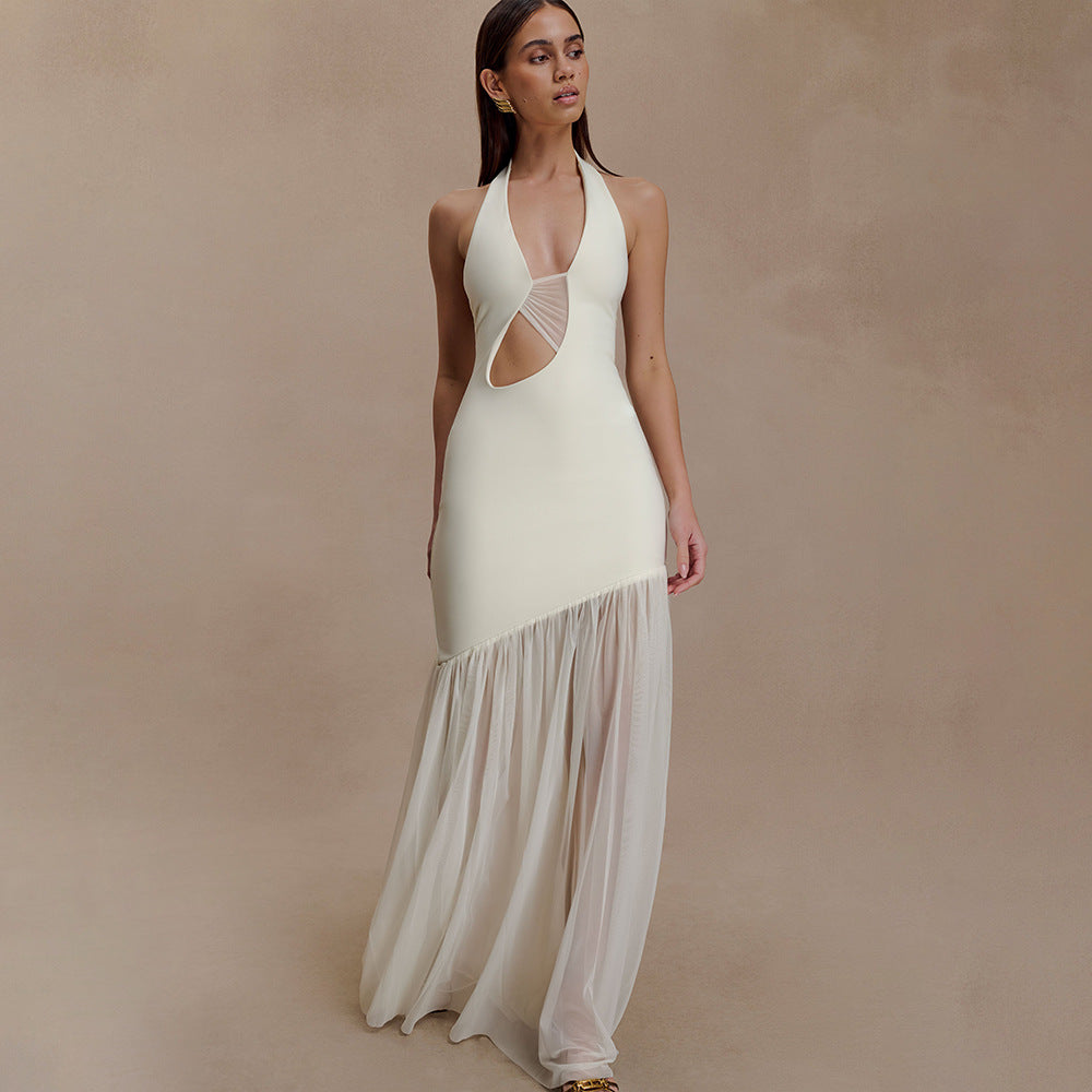 The Aria Halter Cutout Pleated Backless Dress