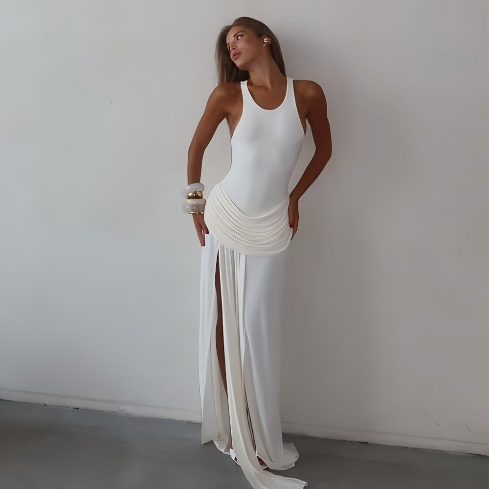 The Zadie Sleeveless Pleated Slit Dress
