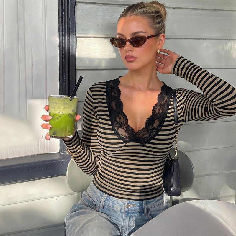 The Esme Lace V-Neck Fitted Top