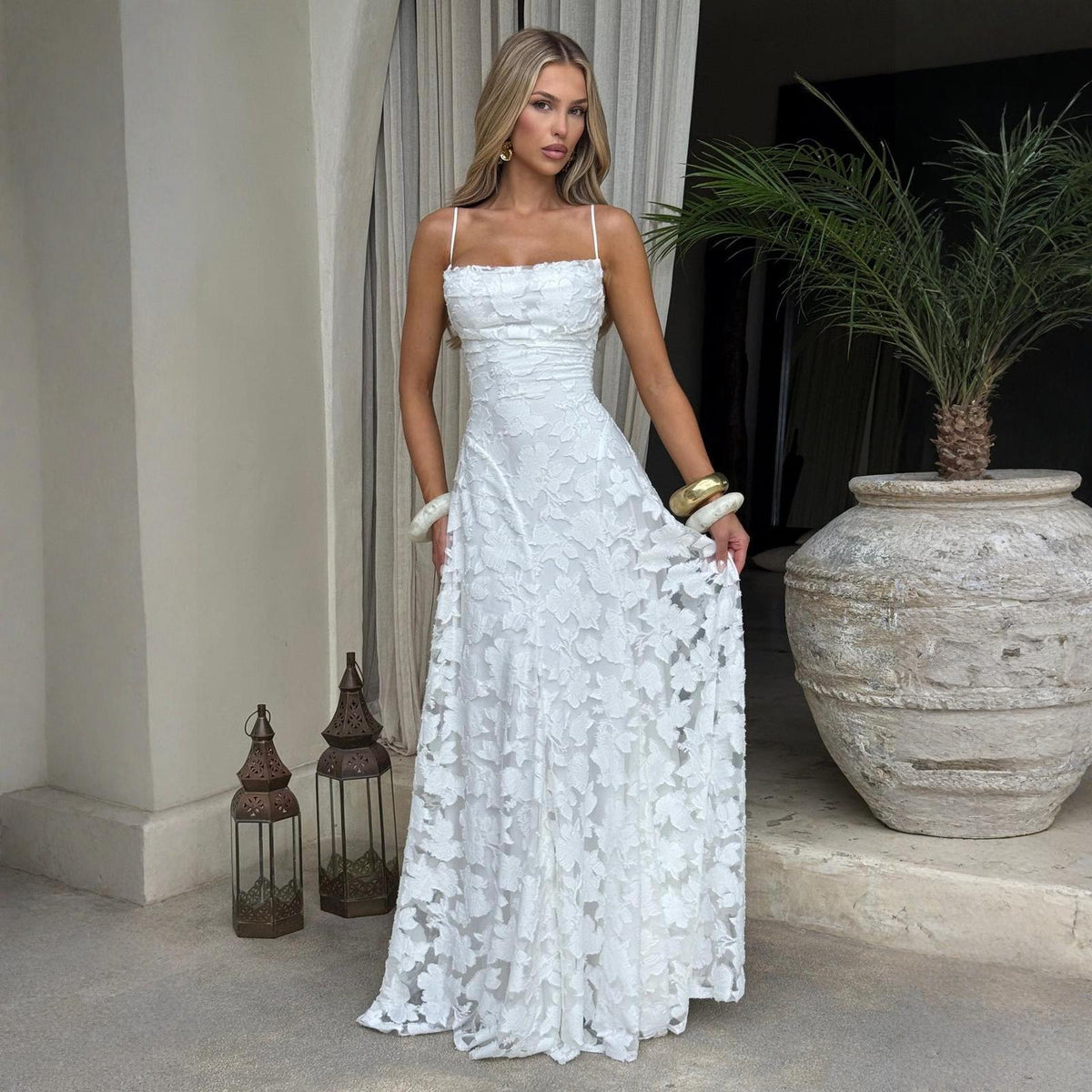 The Elodie Chiffon-Strap Backless Evening Dress