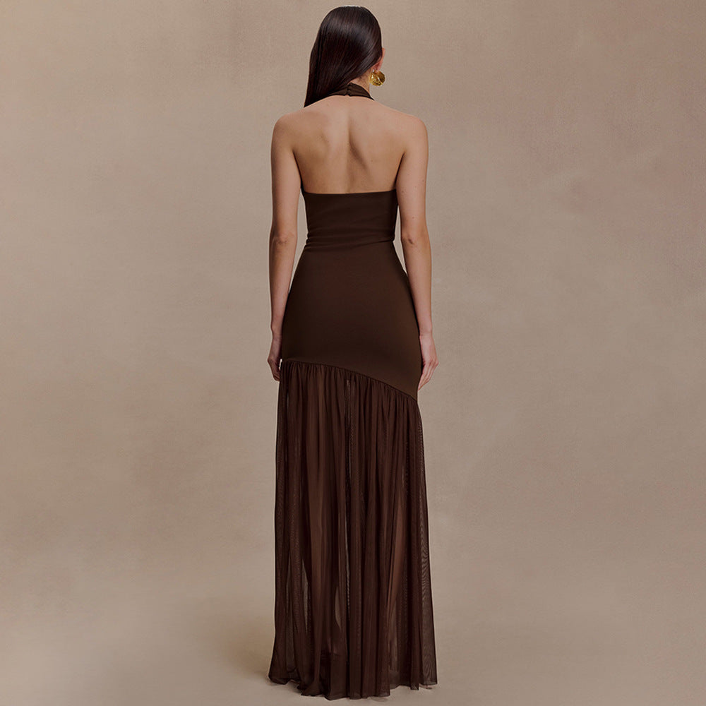 The Aria Halter Cutout Pleated Backless Dress