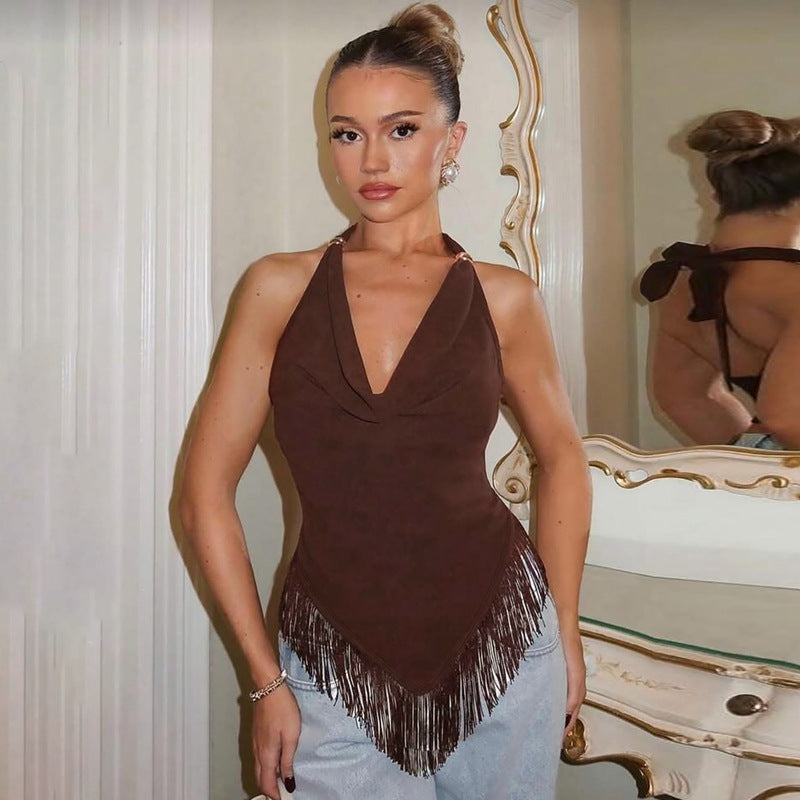 The Soraya Lace-Up Cowl-Neck Halter Top