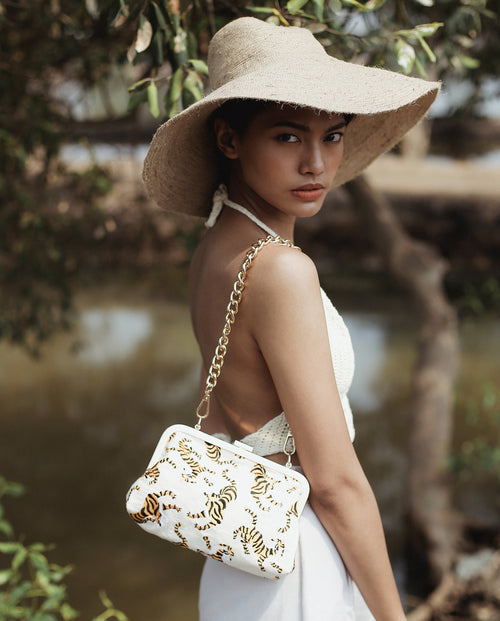 The Chantal Sumatran Tiger Clutch, Ivory White