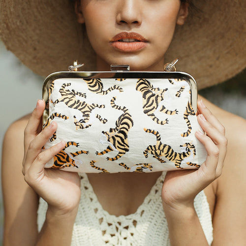 The Chantal Sumatran Tiger Clutch, Ivory White