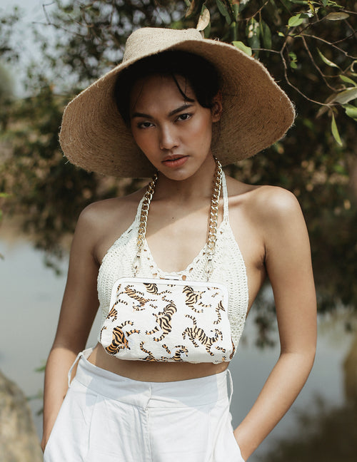 The Chantal Sumatran Tiger Clutch, Ivory White